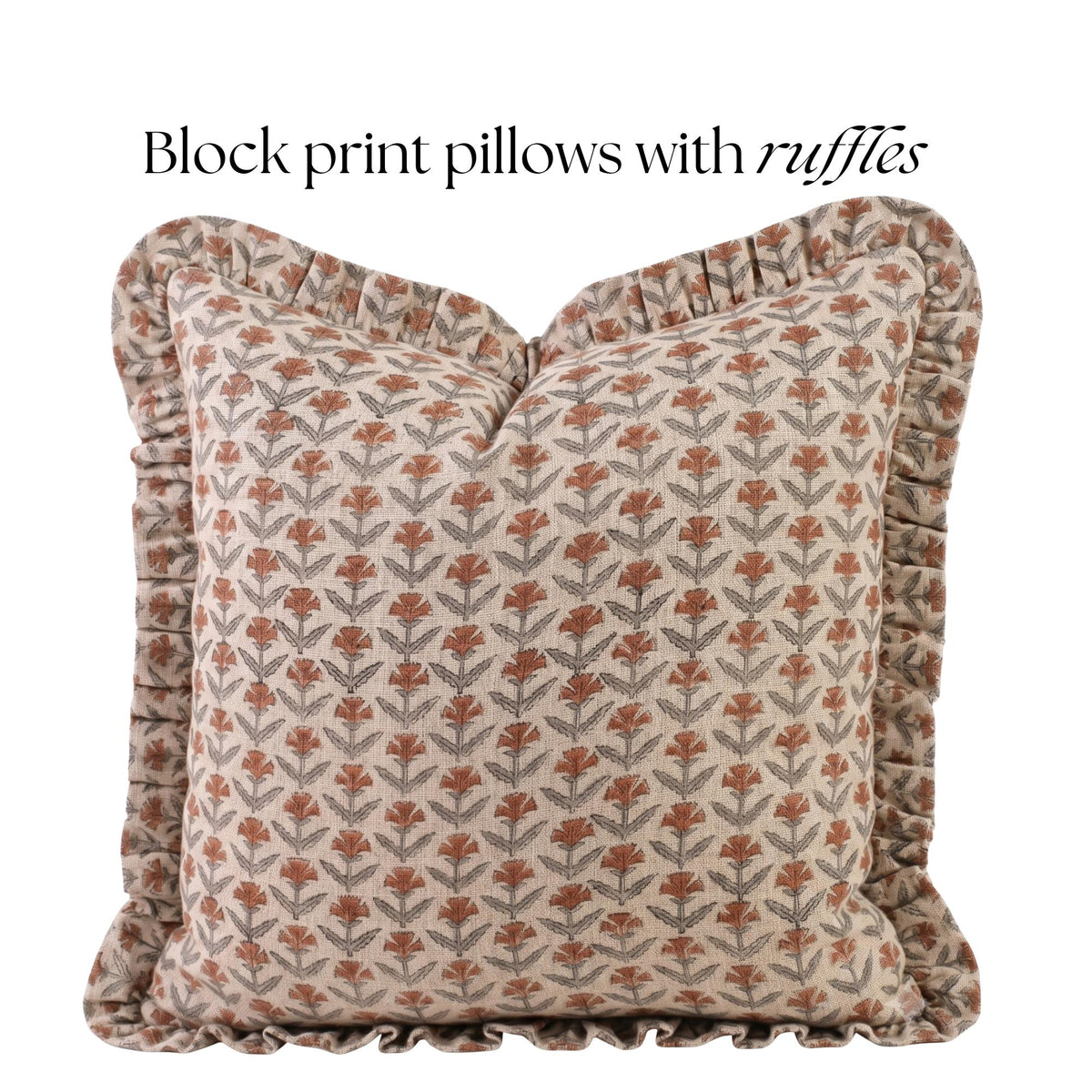 Rust Floral Ruffled Linen Pillow Cover