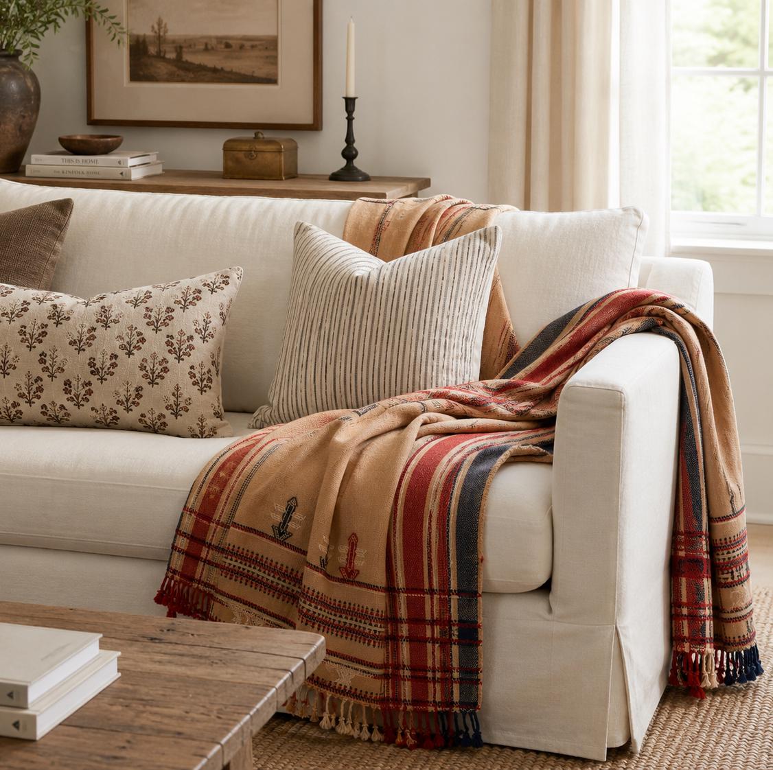 Handwoven Decorative Throw Blanket – Cozy Farmhouse Home Décor