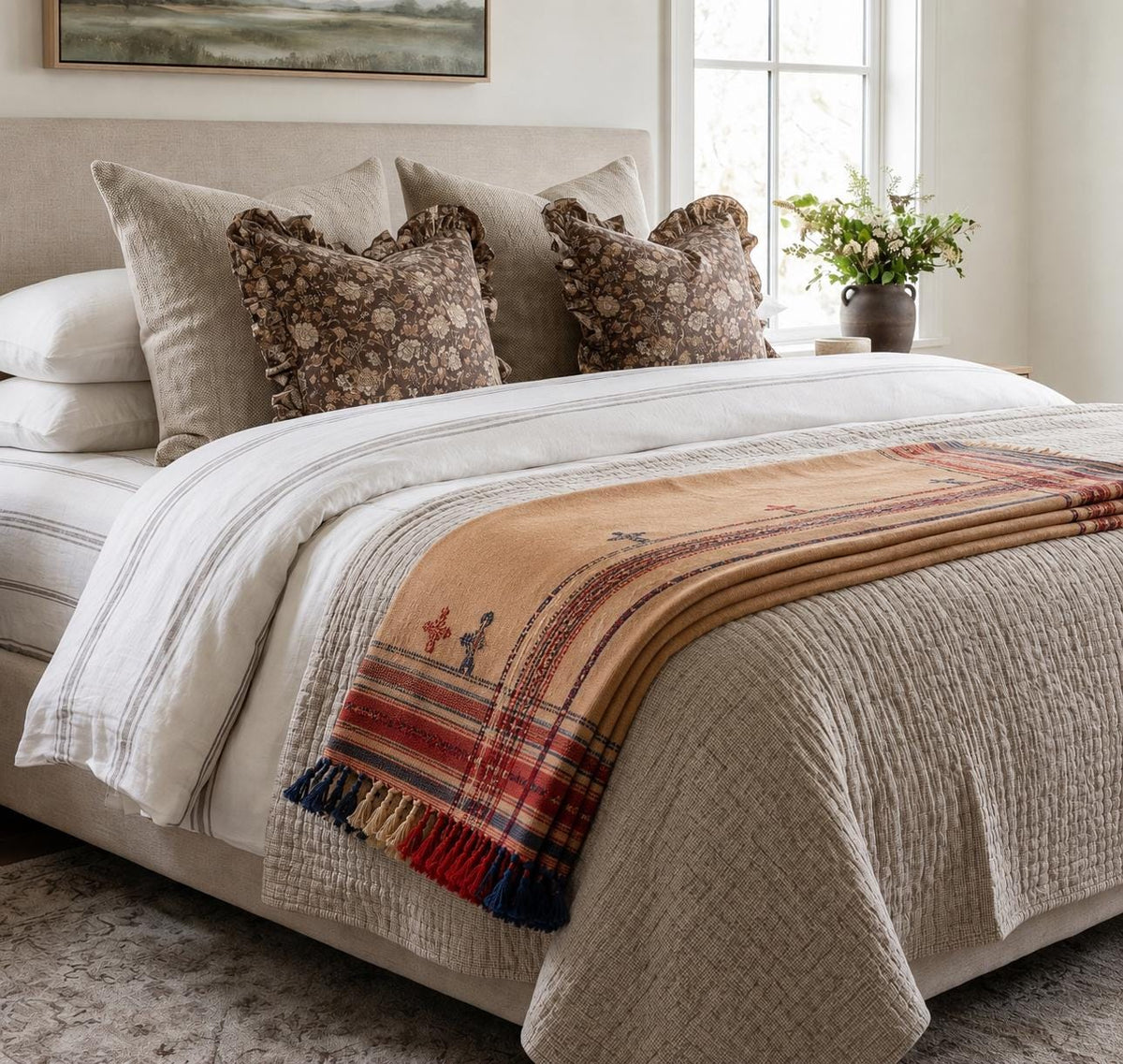 Handwoven Decorative Throw Blanket – Cozy Farmhouse Home Décor
