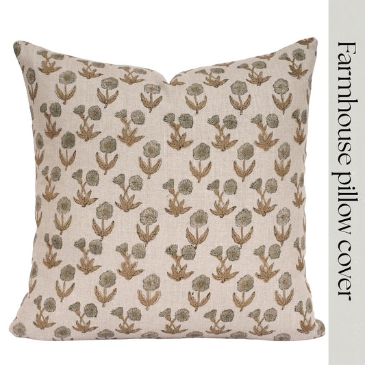 Gray Floral Farmhouse Pillow Cover – French Country Throw Pillow, Cottagecore Living Room Decor