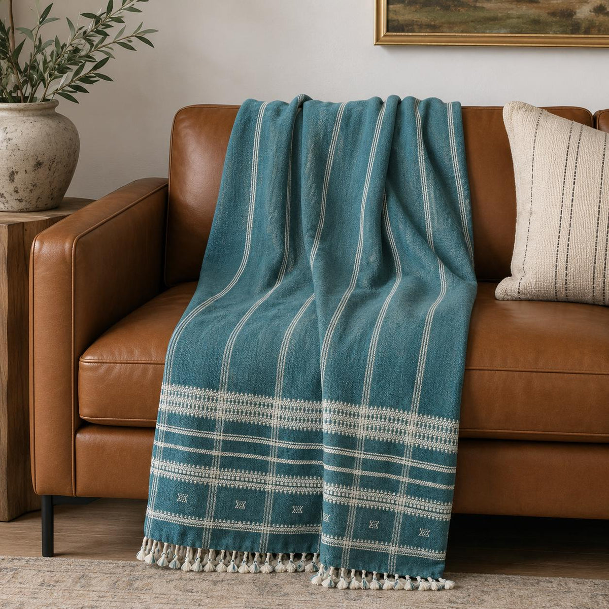 Handwoven Decorative Throw Blanket – Rustic Farmhouse Home Décor