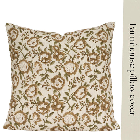 French Country Floral Pillow Cover – Farmhouse Throw Pillow, Cottagecore Bedroom & Living Room Decor
