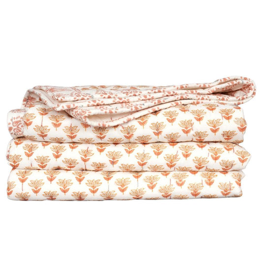 Floral Cotton Quilt – Hand Block Printed Cottage Farmhouse Bedding