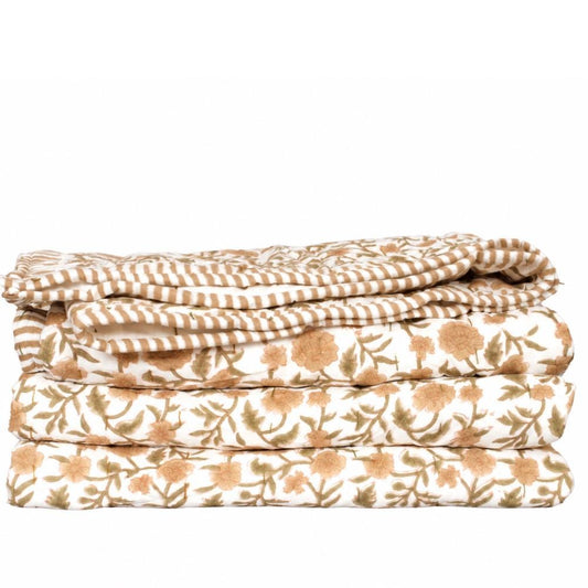 Floral Cotton Quilt – Hand Block Printed Cottage Farmhouse Bedding