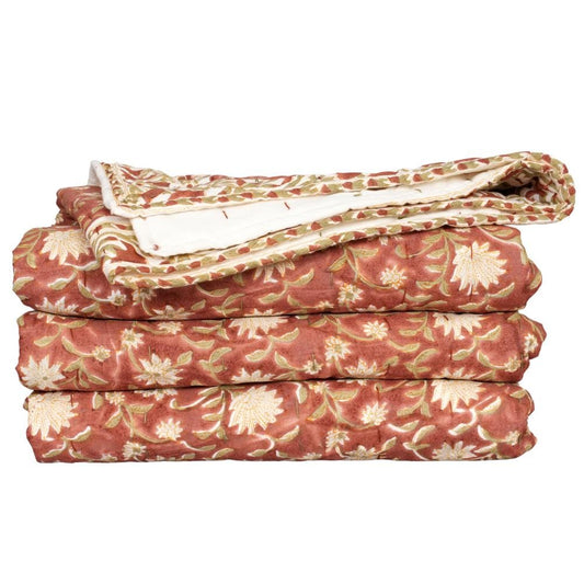 Floral Cotton Quilt – Hand Block Printed Cottage Farmhouse Bedding