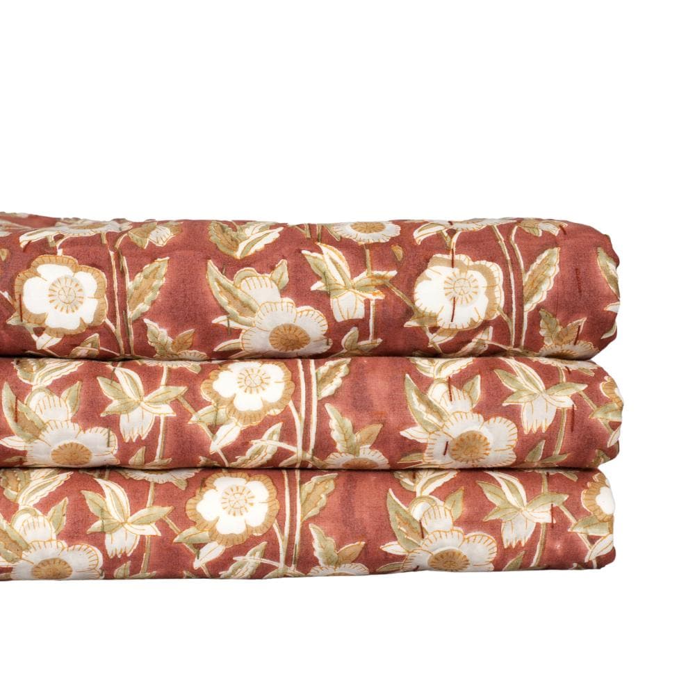 Floral Cotton Quilt – Hand Block Printed Cottage Farmhouse Bedding