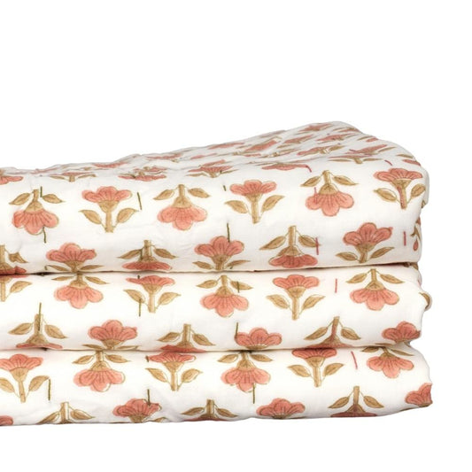Floral Cotton Quilt – Hand Block Printed Cottage Farmhouse Bedding
