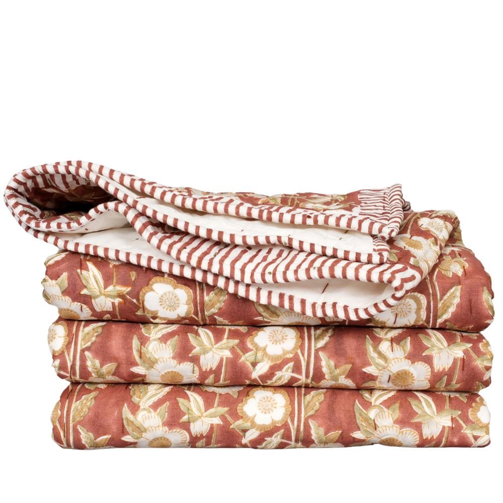 Floral Cotton Quilt – Hand Block Printed Cottage Farmhouse Bedding