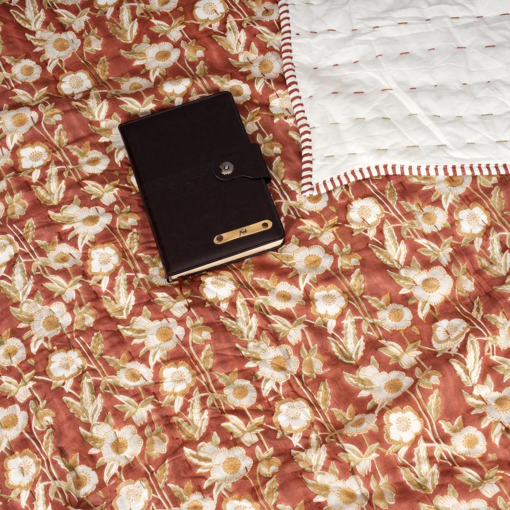 Floral Cotton Quilt – Hand Block Printed Cottage Farmhouse Bedding