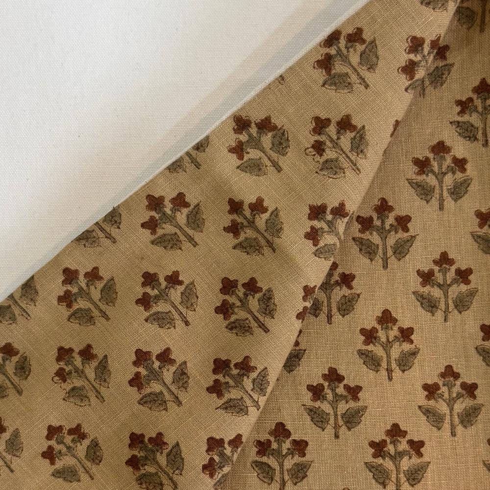 Floral Linen Upholstery Fabric by the Yard – Hand Block Printed Home Decor Fabric for Curtains & Pillows