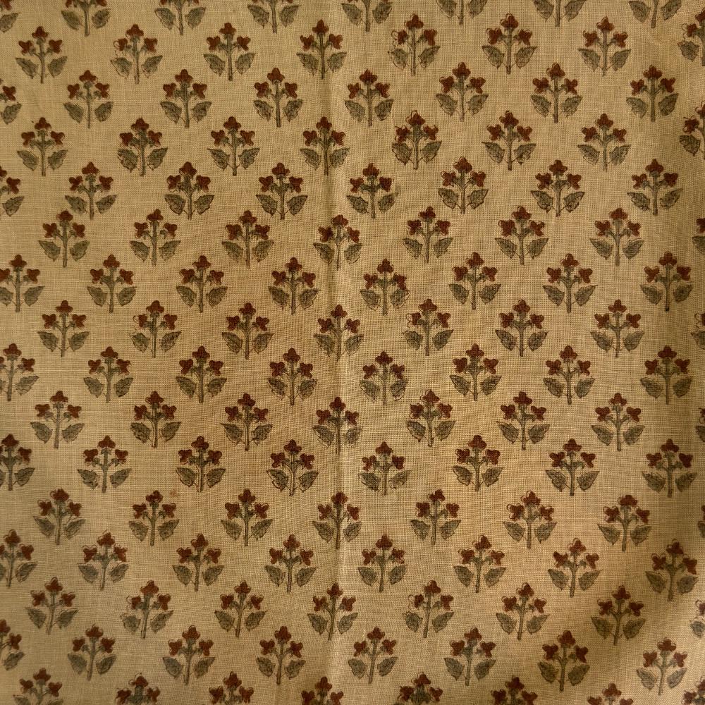 Floral Linen Upholstery Fabric by the Yard – Hand Block Printed Home Decor Fabric for Curtains & Pillows