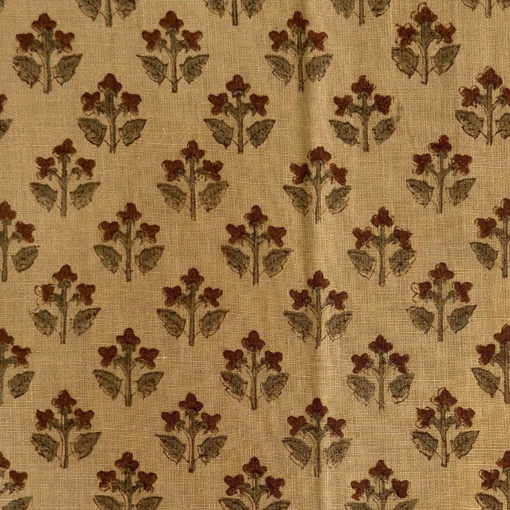 Floral Linen Upholstery Fabric by the Yard – Hand Block Printed Home Decor Fabric for Curtains & Pillows