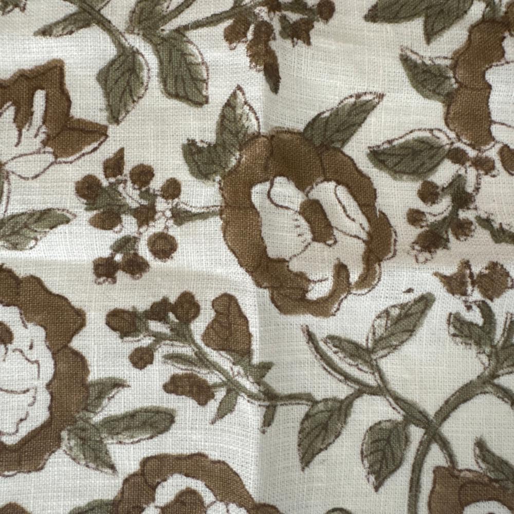 Green Upholstery Fabric by the Yard – Hand Block Printed Linen Fabric for Curtains, Pillows & Home Decor