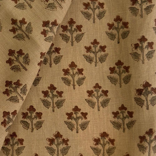 Floral Linen Upholstery Fabric by the Yard – Hand Block Printed Home Decor Fabric for Curtains & Pillows