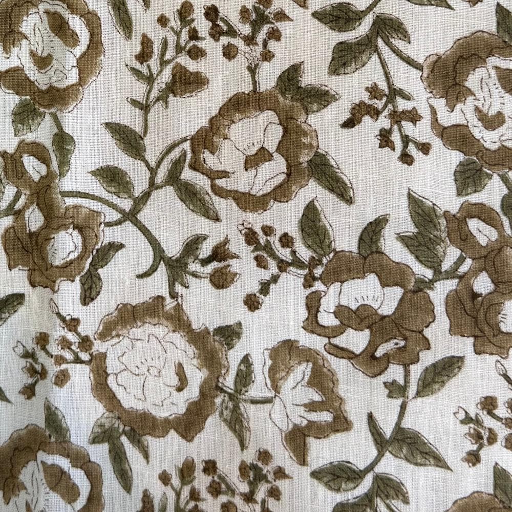Green Upholstery Fabric by the Yard – Hand Block Printed Linen Fabric for Curtains, Pillows & Home Decor