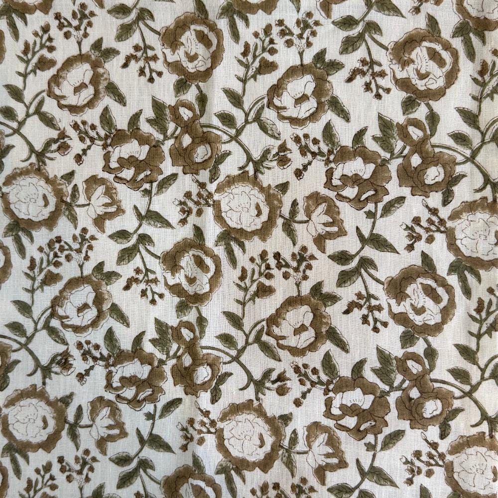 Green Upholstery Fabric by the Yard – Hand Block Printed Linen Fabric for Curtains, Pillows & Home Decor