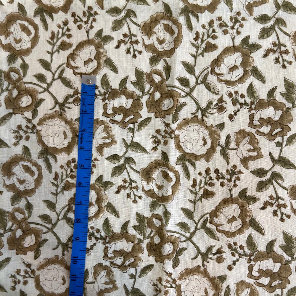Green Upholstery Fabric by the Yard – Hand Block Printed Linen Fabric for Curtains, Pillows & Home Decor