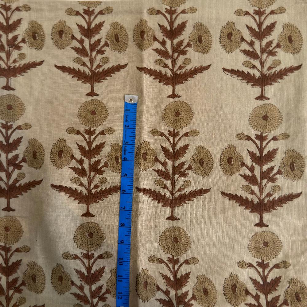 Hand Block Printed Linen Upholstery Fabric by the Yard – Floral Home Decor Fabric for Curtains & Pillows
