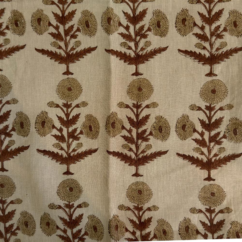 Hand Block Printed Linen Upholstery Fabric by the Yard – Floral Home Decor Fabric for Curtains & Pillows